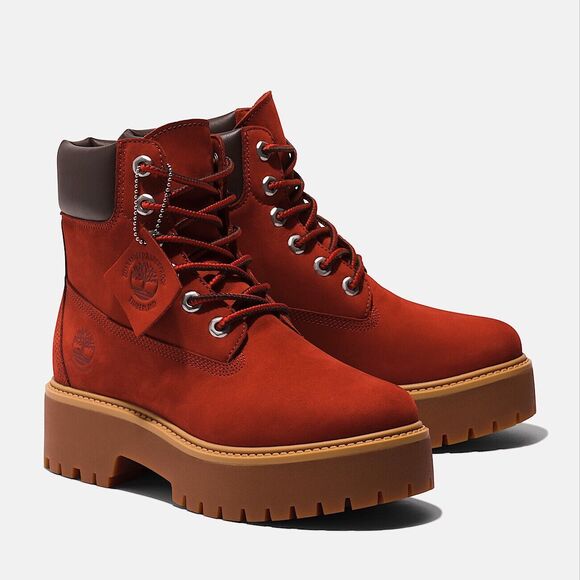 Timberland Women's Stone Street Waterproof Medium Red Nubuck Boots Size 7.5 New